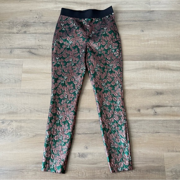 Dolce & Gabbana bronze & green floral metallic cigarette ankle pants - 4 (IT 40) - Picture 5 of 8